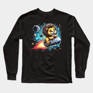 Majestic Lion Takes Flight to the Cosmos Long Sleeve T-Shirt